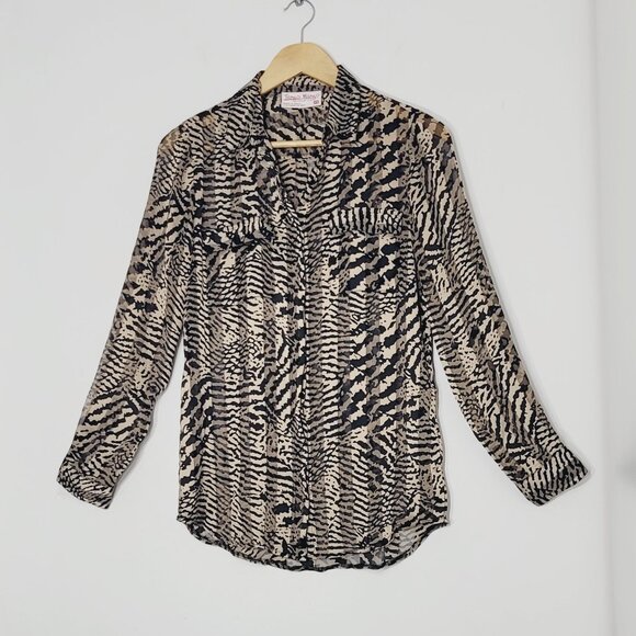 Tango Mango Women's Black & Tan Leopard Print Collared Button Down Shirt Size XS - Picture 1 of 11